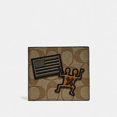 Coach F66591 Keith Haring Double Billfold Wallet In Signature Canvas With Patches Multi
