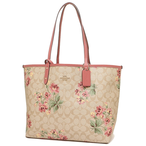 Coach F72844 Reversible City Tote In Signature Canvas With Lily Print Light Khaki Rose Petal