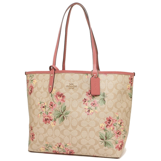 Coach F72844 Reversible City Tote In Signature Canvas With Lily Print Light Khaki Rose Petal
