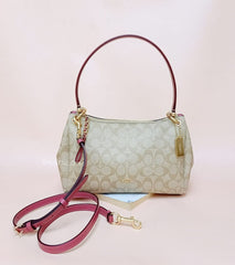 Coach F73177 Mia Small Shoulder Signature Canvas Light Khaki/rouge