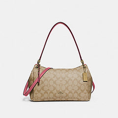 Coach F73177 Mia Small Shoulder Signature Canvas Light Khaki/rouge