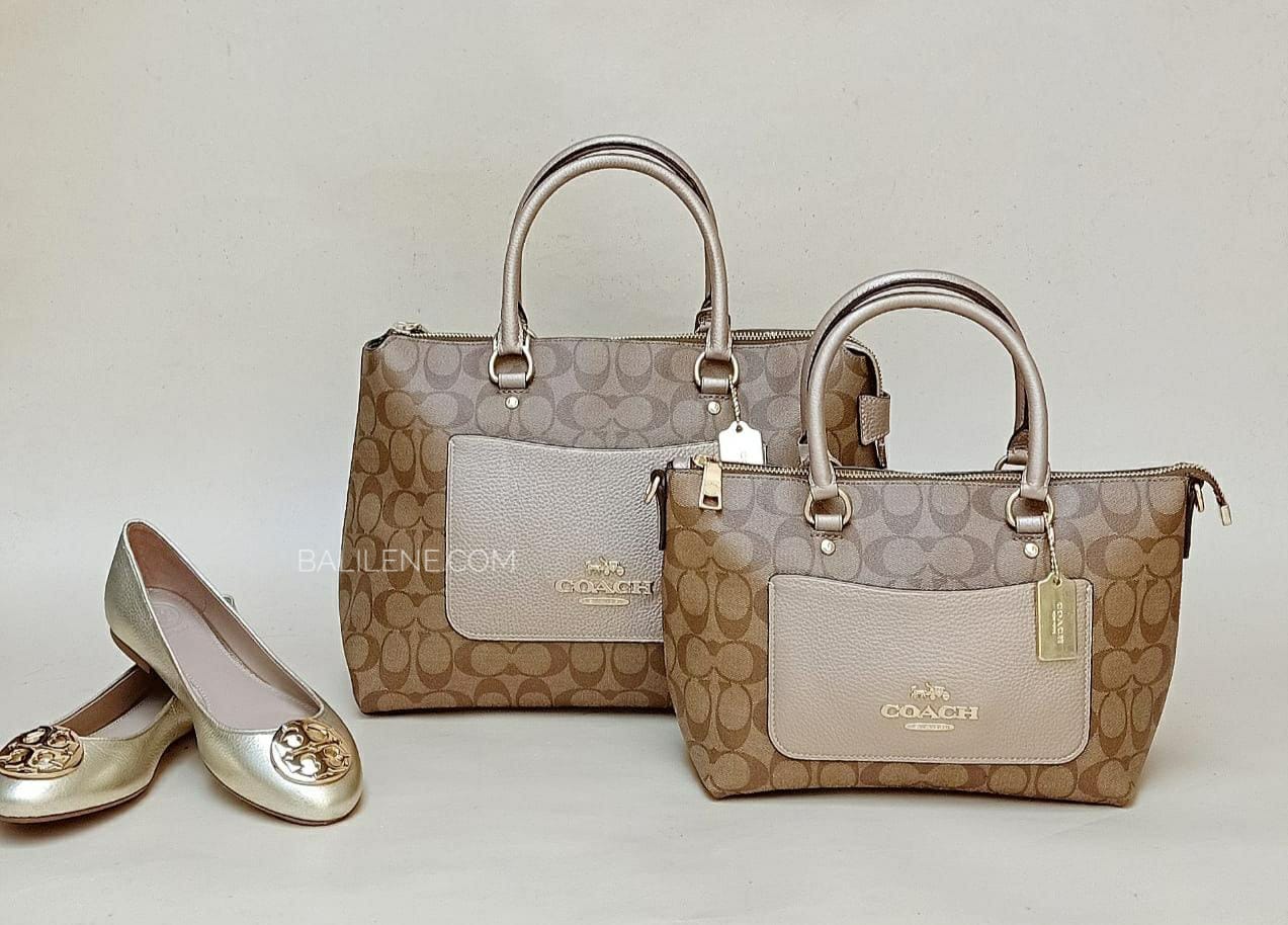 Coach F73287 Emma Large Satchel In Signature Canvas Gold/khaki/platinum