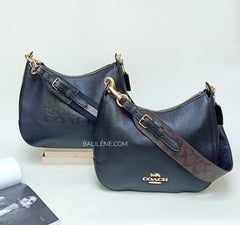 Coach F77980 Coach Leather Jes Hobo Signature Strap Black