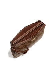 Coach f16109 Sig PVC Double Zip Large Wallet Khaki Saddle