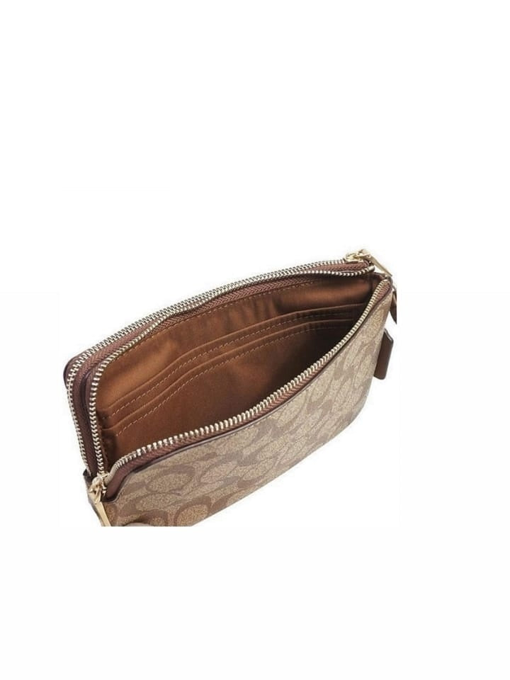 Coach f16109 Sig PVC Double Zip Large Wallet Khaki Saddle