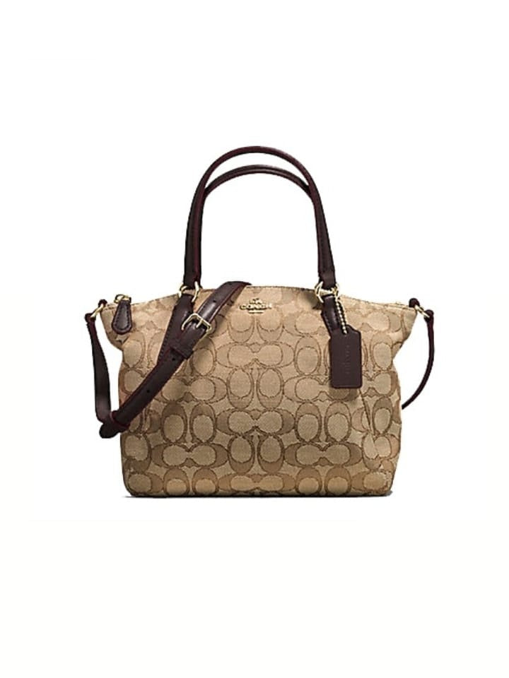 Coach f57830 Mini Kelsey Satchel Outine Signature Khaki Brown