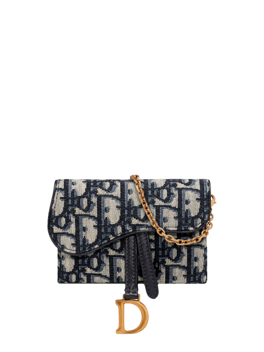 Dior S5654CTZQ Saddle Nano Pouch Blue Dior Oblique Jacquard