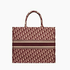 Dior Book Tote Bag In Embroidered Canvas Oblique Bordeaux