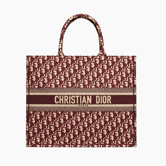 Dior Book Tote Bag In Embroidered Canvas Oblique Bordeaux Balilene