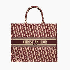 Dior Book Tote Bag In Embroidered Canvas Oblique Bordeaux