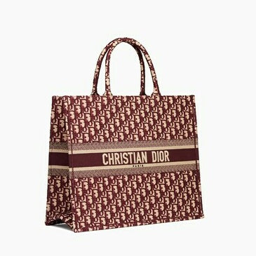Dior Book Tote Bag In Embroidered Canvas Oblique Bordeaux