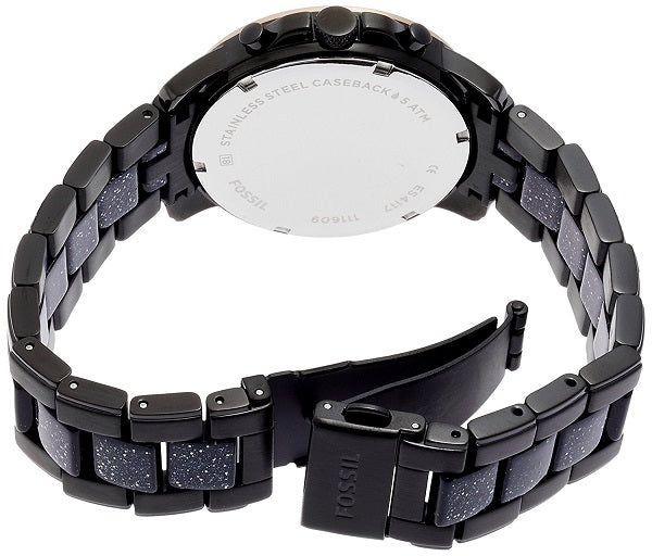 Fossil Es4117 Gwynn Chronograph Black Stainless Steel And Glitter Acetate Watch