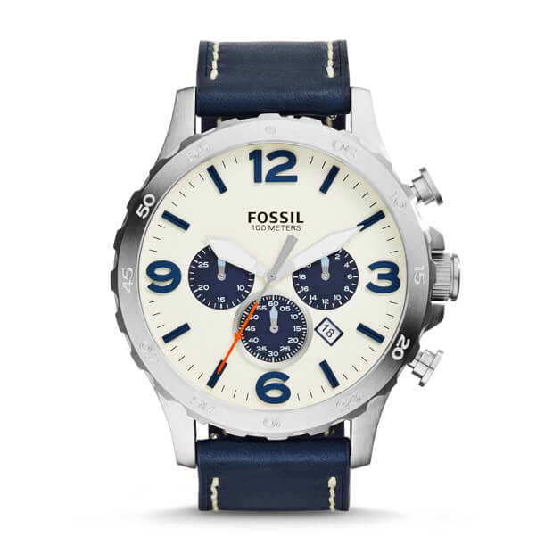 Jam Tangan Fossil JR1480 Nate Chronograph Navy Leather Watch
