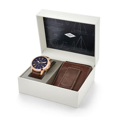 Fossil FS5188SET Men's Grant Chronograph Dark Brown Leather Strap Watch Set