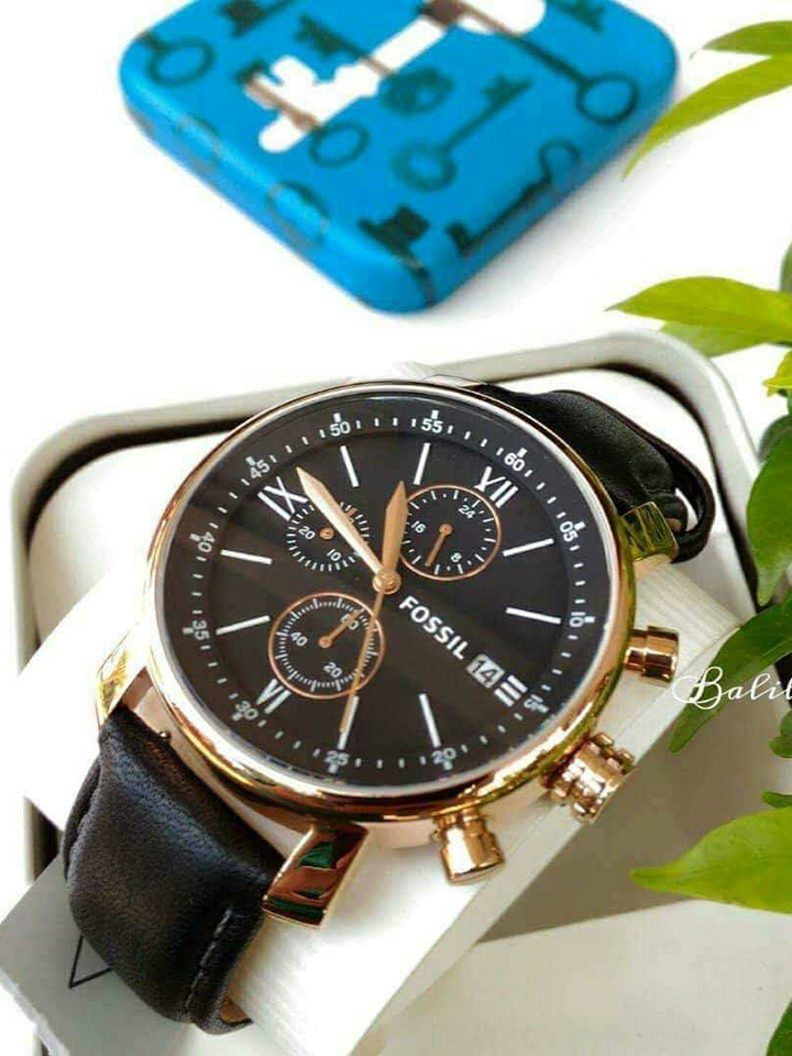 Fossil rhett chronograph discount black leather watch