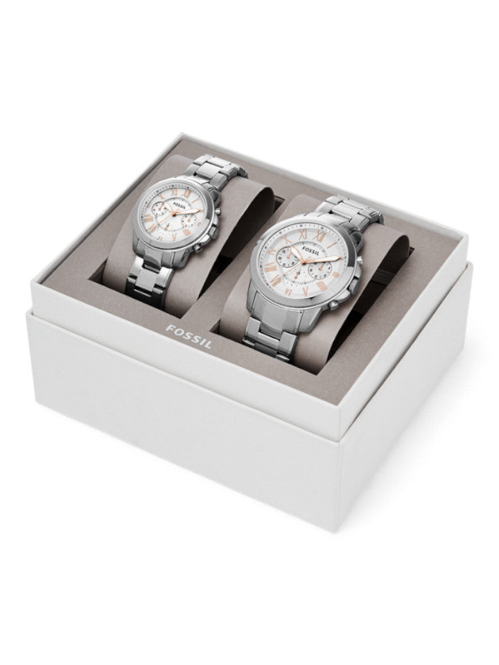 Fossil BQ2180SET Grant Chronograph Stainless Steel Watch Box Set