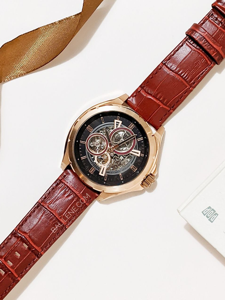 Fossil BQ2660 Evanston Automatic Red Leather Strap Watch
