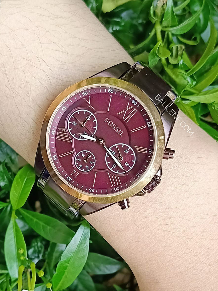 Jam Tangan Fossil BQ3281 Grant Women Metal Wine Purple Watch Balilene