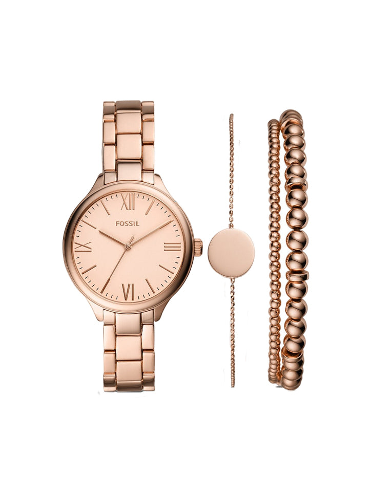 Fossil BQ3543SET Suitor Three-Hand Rose Gold-Tone Alloy Watch And Bracelet