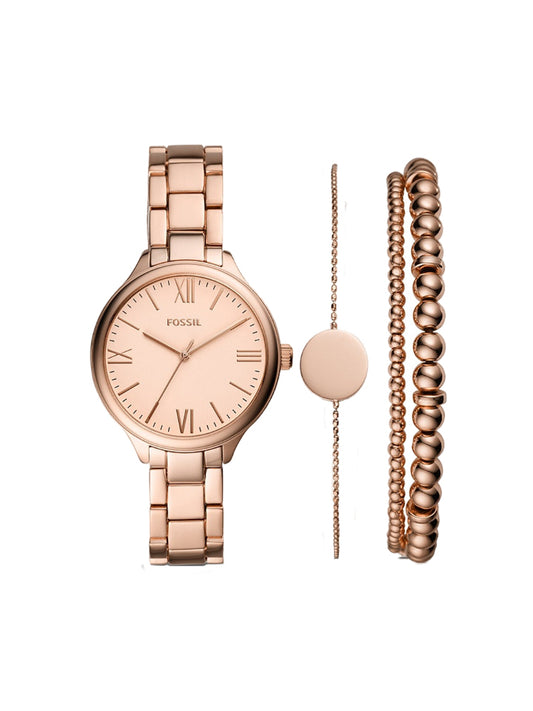 Fossil BQ3543SET Suitor Three-Hand Rose Gold-Tone Alloy Watch And Bracelet