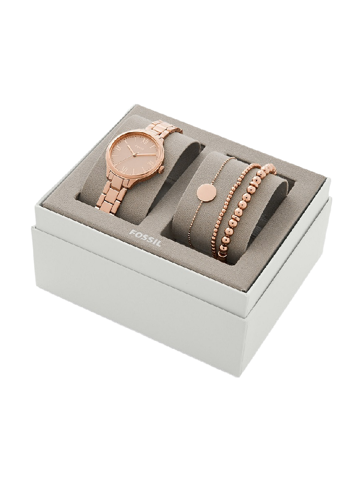 Fossil BQ3543SET Suitor Three-Hand Rose Gold-Tone Alloy Watch And Bracelet