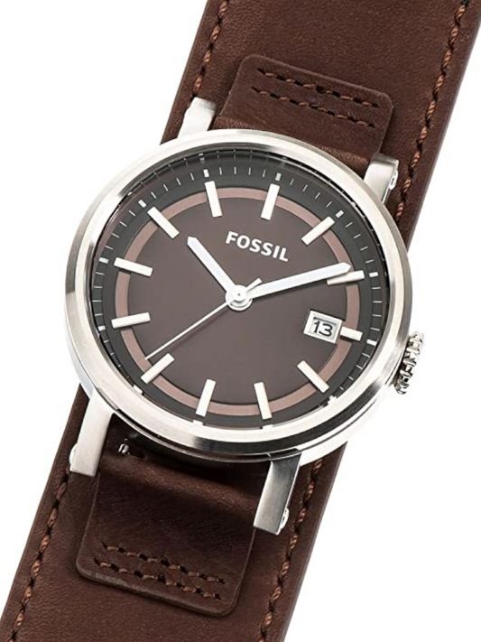 Fossil C221004-1 Armbanduhr Edelstahl Lederband Braun Round Espresso