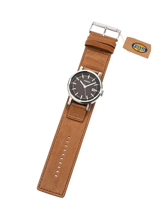 Fossil C221004-2 Armbandurn Edelstahl Lederband Braun Round Camel