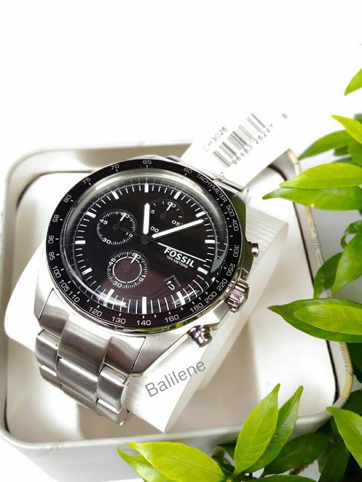 Jam Fossil CH3026 Sport 54 Chronograph Black Dial Stainless Steel