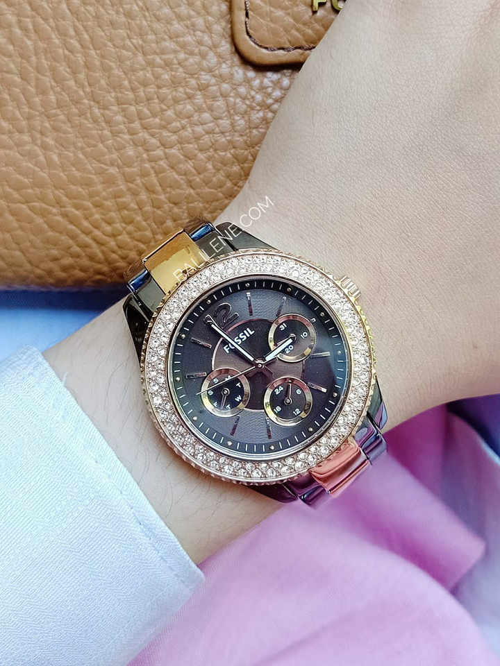 Jam Tangan Fossil ES4079 Stella Dark Brown Dial Brown Case Dual