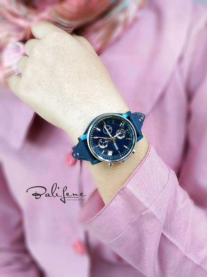 Jam Tangan Fossil Es4113 Boyfriend Sport Chronograph Blue Leather