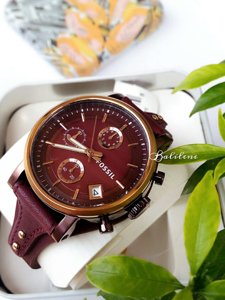 Fossil ES4114 Original Boyfriend Chronograph Wine Leather Watch