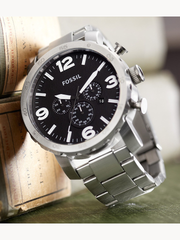 Fossil JR1353 Nate Chronograph Silver Stainless Steel Watch