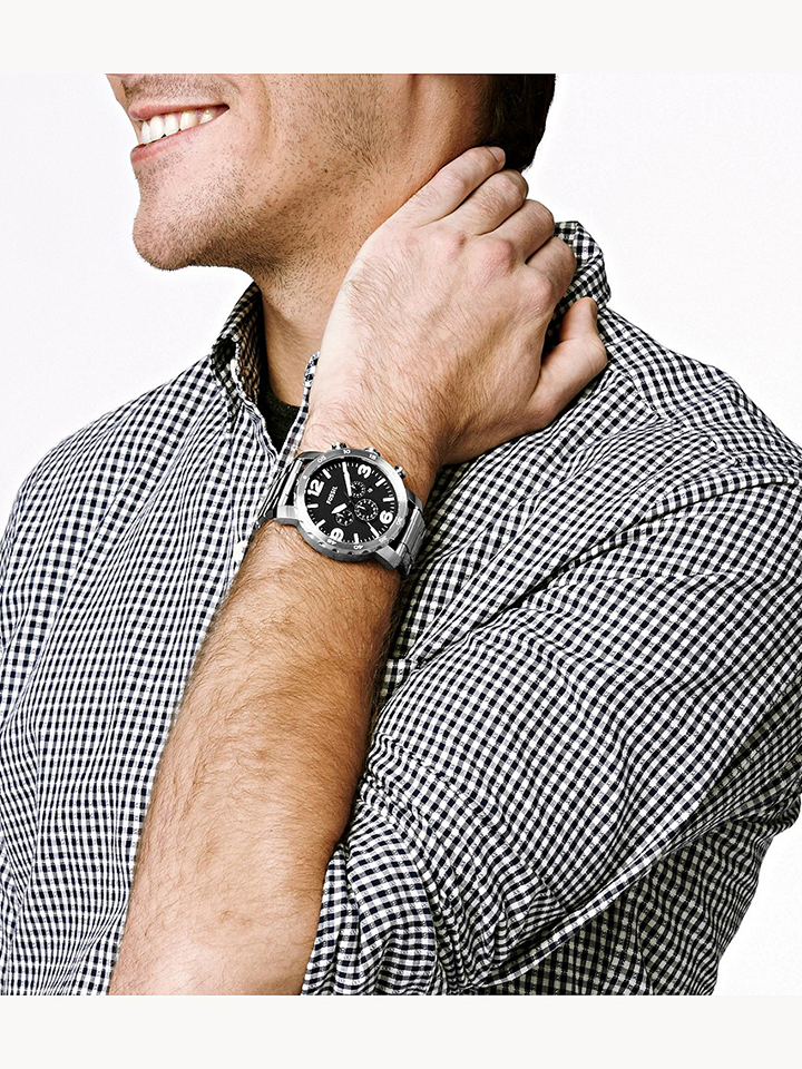 Fossil JR1353 Nate Chronograph Silver Stainless Steel Watch