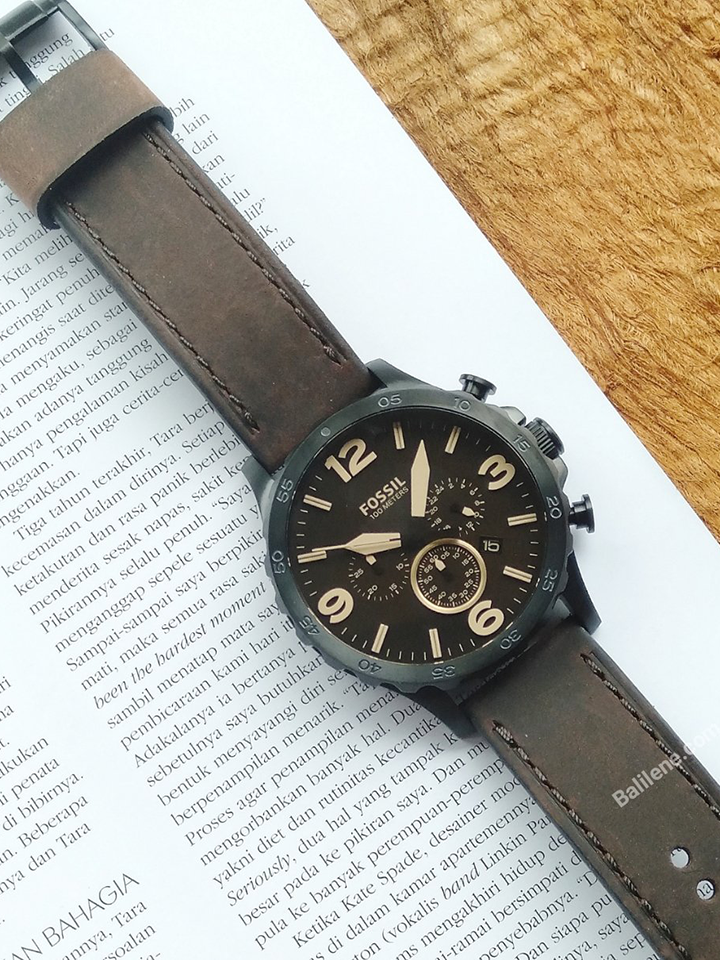 Fossil JR1487 Nate Chronograph Brown Dial Brown Leather Watch