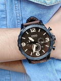 Fossil JR1487 Nate Chronograph Brown Dial Brown Leather Watch