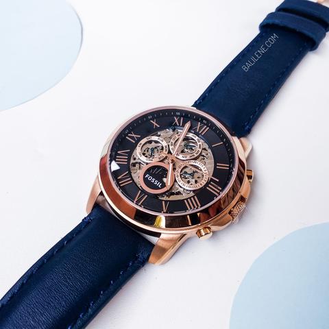 Fossil Me3029 Grant Automatic Navy Leather Watch
