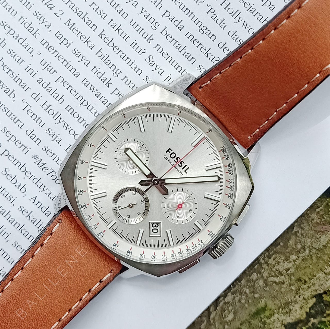 Fossil Ch2985 Haywood Chronograph Dial Silver Tan Leather Watch