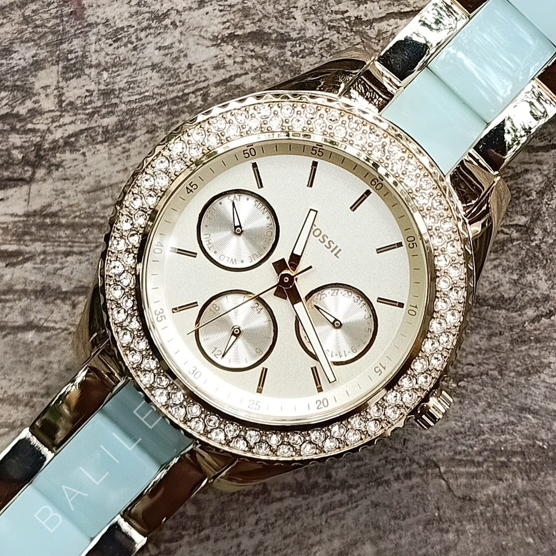 Fossil Es4757 Stella Multifunction Two Tone Stainless Steel And Acetate Watch