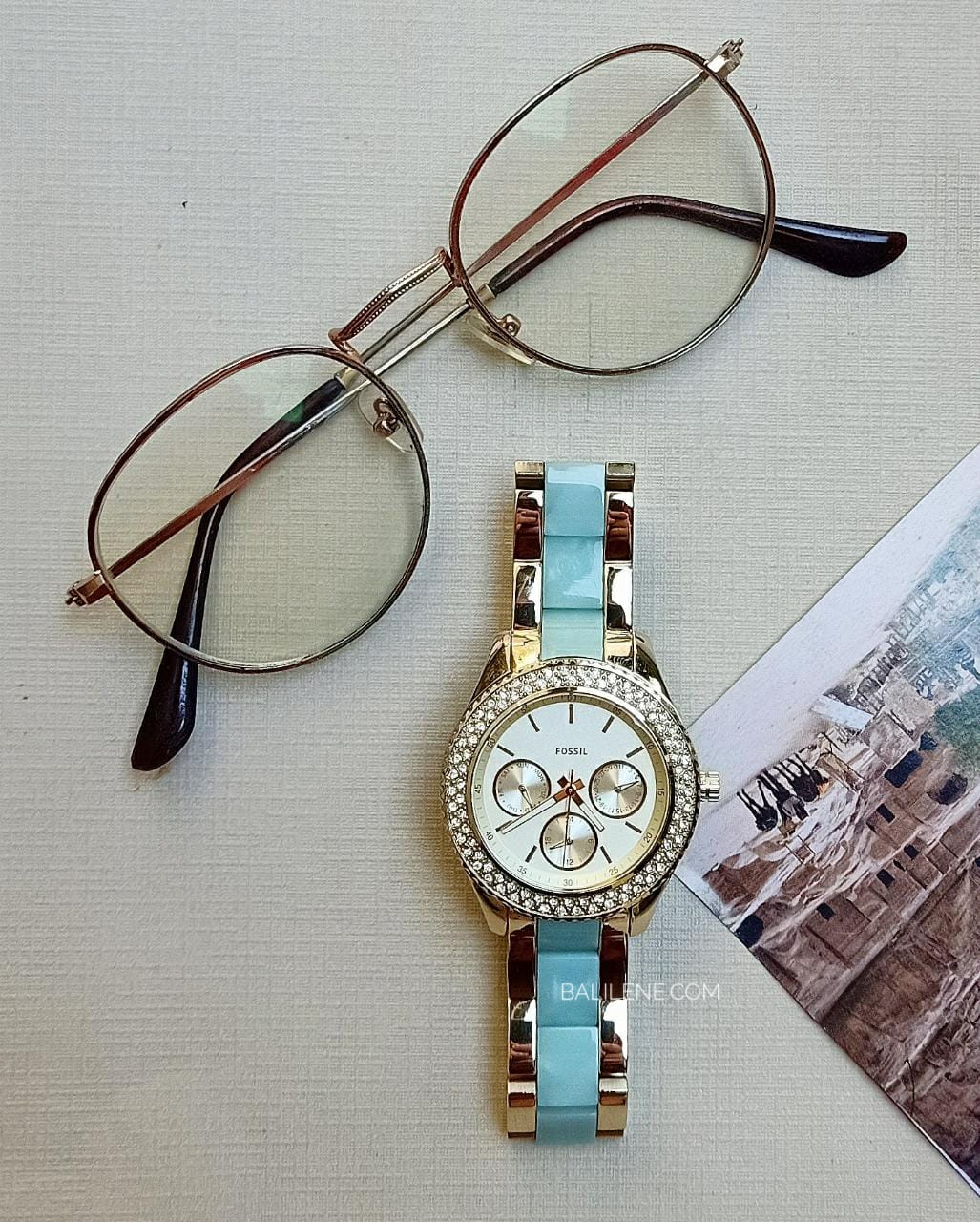 Fossil Es4757 Stella Multifunction Two Tone Stainless Steel And Acetate Watch