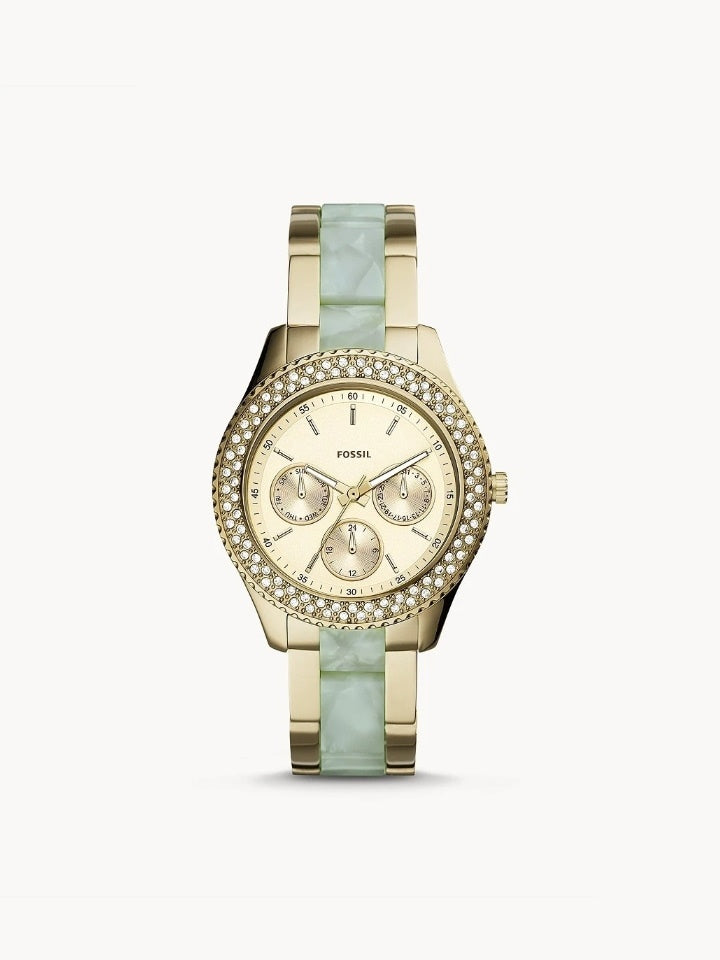 Fossil Es4757 Stella Multifunction Two Tone Stainless Steel And Acetate Watch
