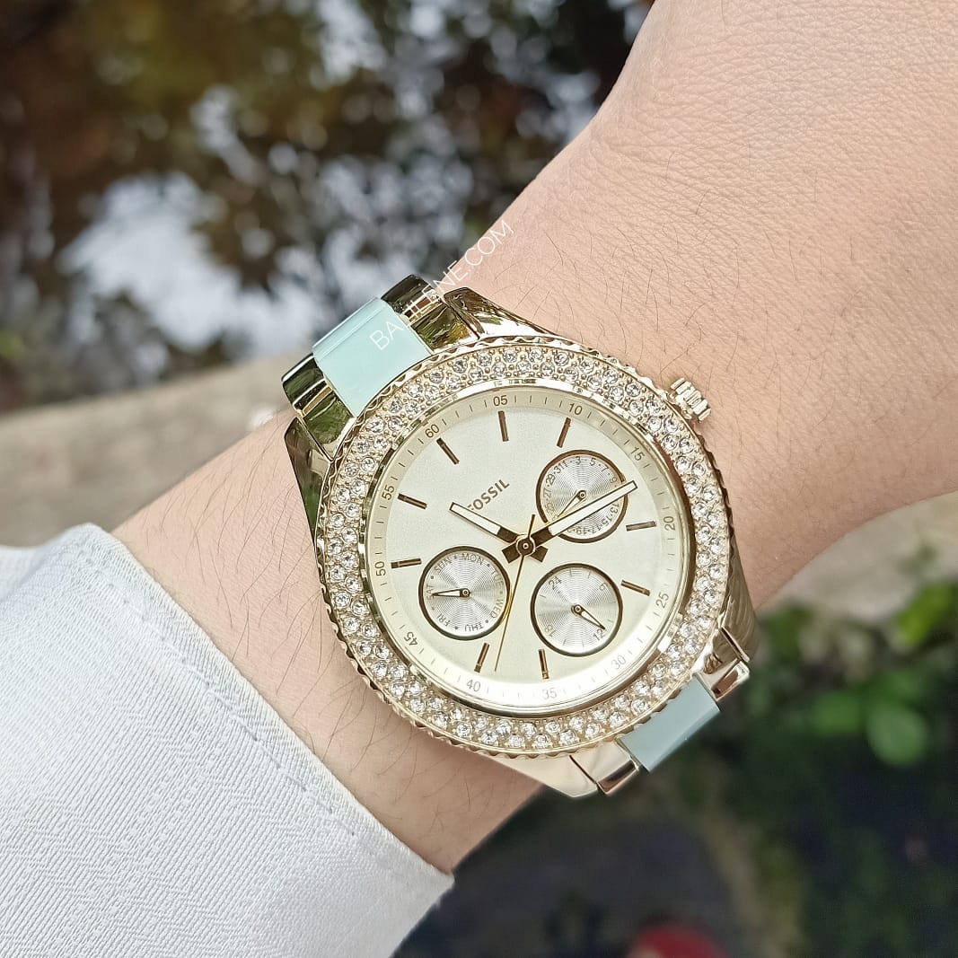 Fossil Es4757 Stella Multifunction Two Tone Stainless Steel And Acetate Watch