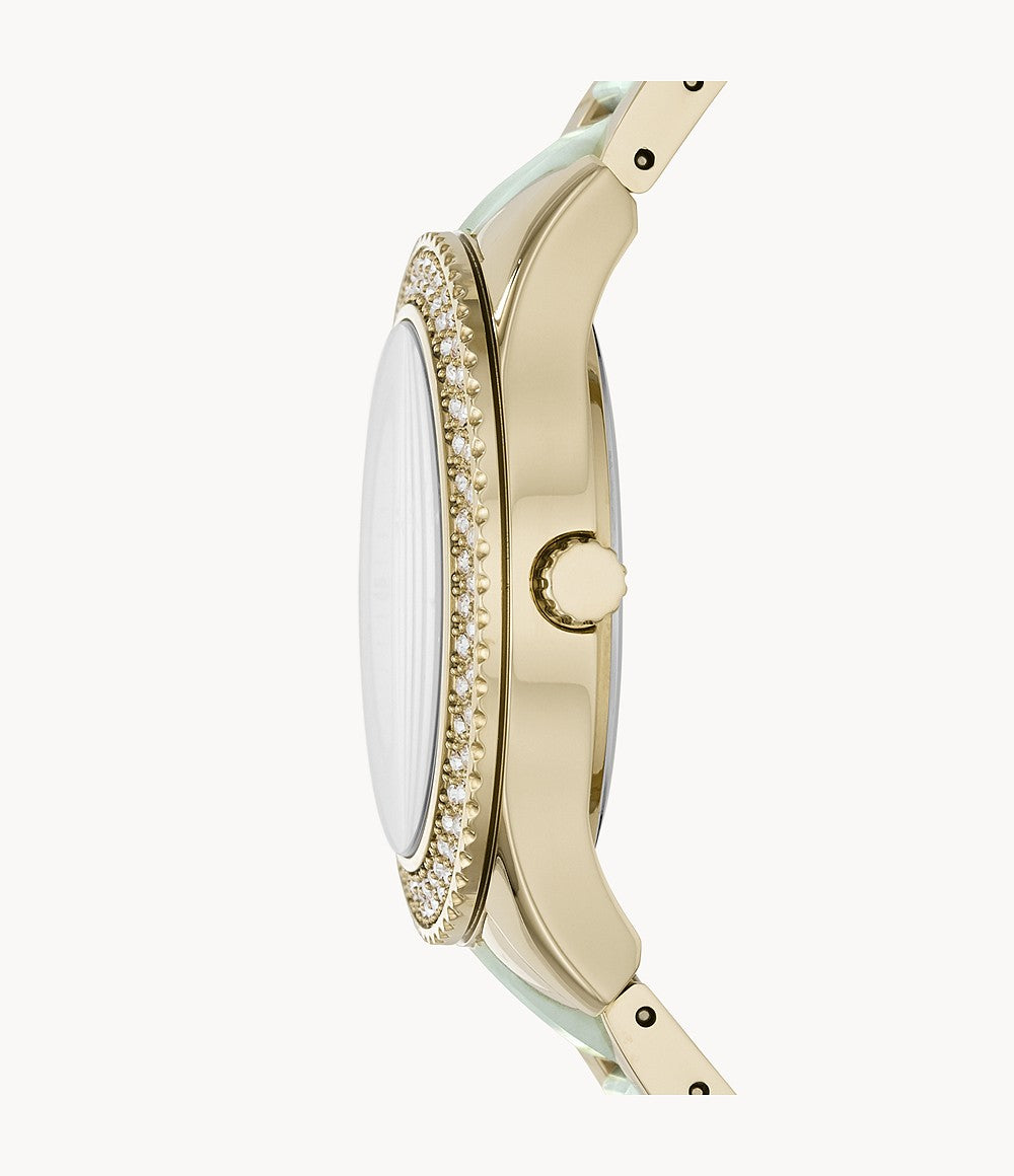 Fossil Es4757 Stella Multifunction Two Tone Stainless Steel And Acetate Watch