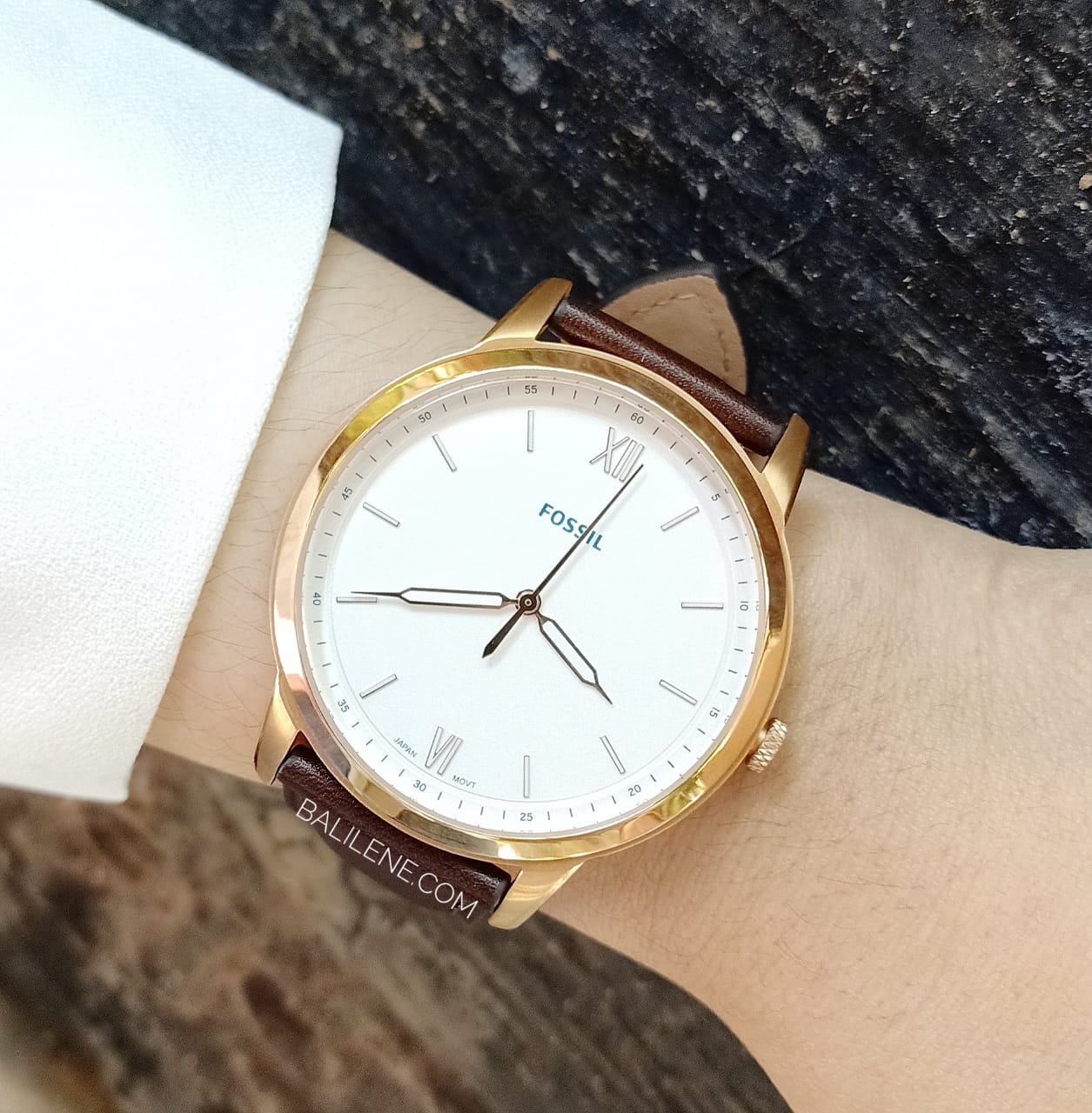 Fossil FS5463 The Minimalist Men White Dial Brown Leather Strap