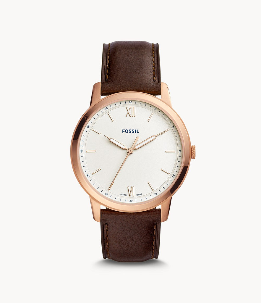 Fossil FS5463 The Minimalist Men White Dial Brown Leather Strap