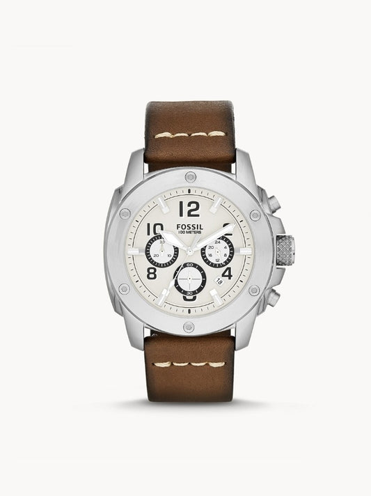 Fossil FS4929 Chronograph Stainless Watch Brown Leather Strap