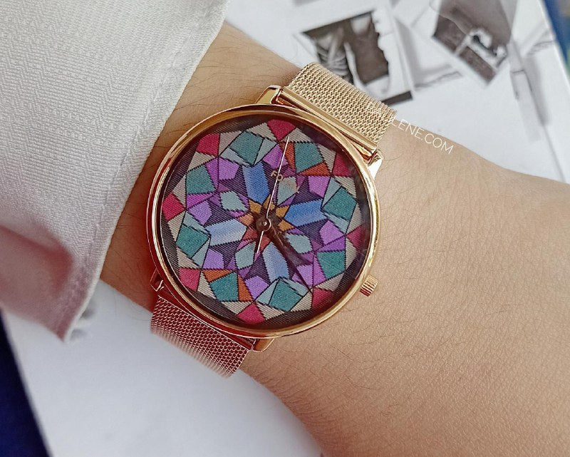 Fossil LE1091 Damenuhr Prismatic Kaleido Edelstahl Rosegold