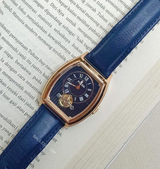 Fossil ME3048 Narrator Automatic Blue Dial Blue Leather Strap Mens Watch