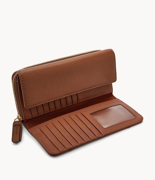 Fossil Swl1820210 Jori Rfid Zip Clutch Wallet Medium Brown