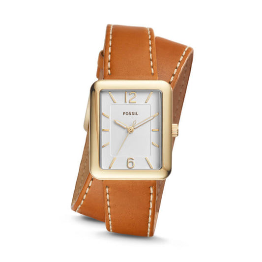 Fossil Es4159 Atwater Three-hand Luggage Brown Leather Wrap Watch