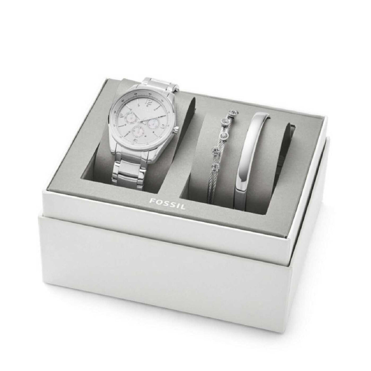 Fossil BQ3200SET Justine Chronograph Stainless Steel Watch And Jewelry Gift Set